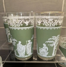 Vintage Wedgwood Jasperware Jeanette Tumbler Set of 7 ~ Hellenic Green