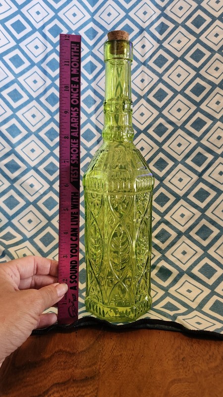  Lime Green Stained Glass Bottle Home Kitchen Decor 12" Tall