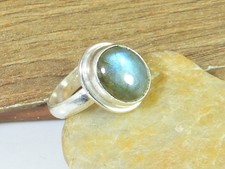 Anello ovale in labradorite US-6,5 anello con pietre preziose grosse in argen...