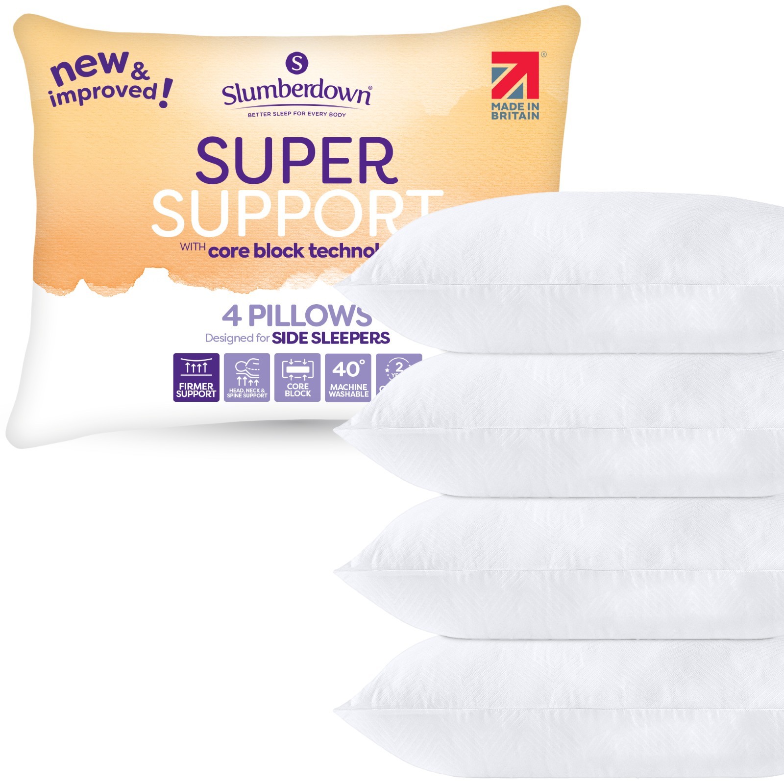 Slumberdown Firm Support Pillow 4 Pack Side Sleepers Super Support