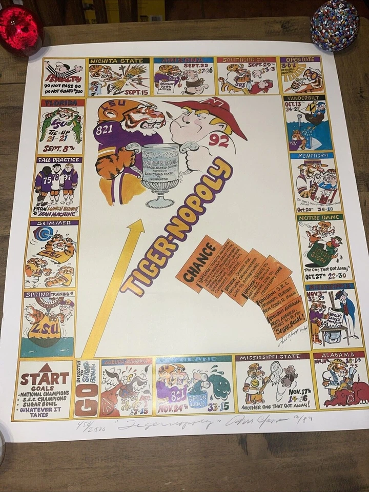 Póster Sugar Bowl 1985 LSU TIGERS VS Nebraska Husker firmado numerado RARO Foto 2 de 4