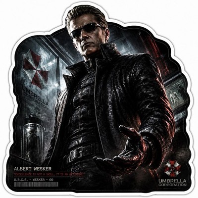 Albert Wesker Inspired Resident Evil Sticker, Black/Red/White 3 