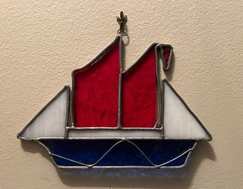 Stained Glass Sailboat Wall Hanging/Suncatcher 7.5" L x 5.5" H x 1/4" D Nautical