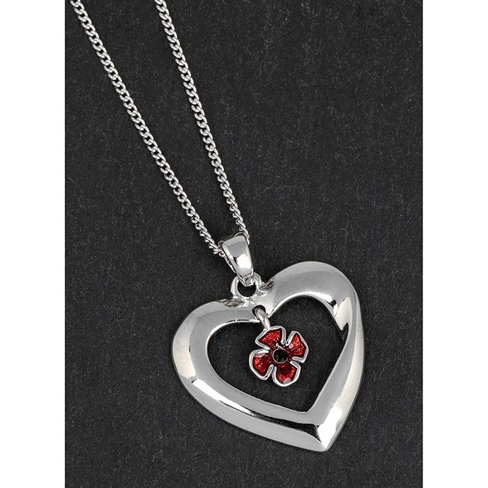 Equilibrium Silver Plated Poppy Jewellery : Poppy Heart Necklace