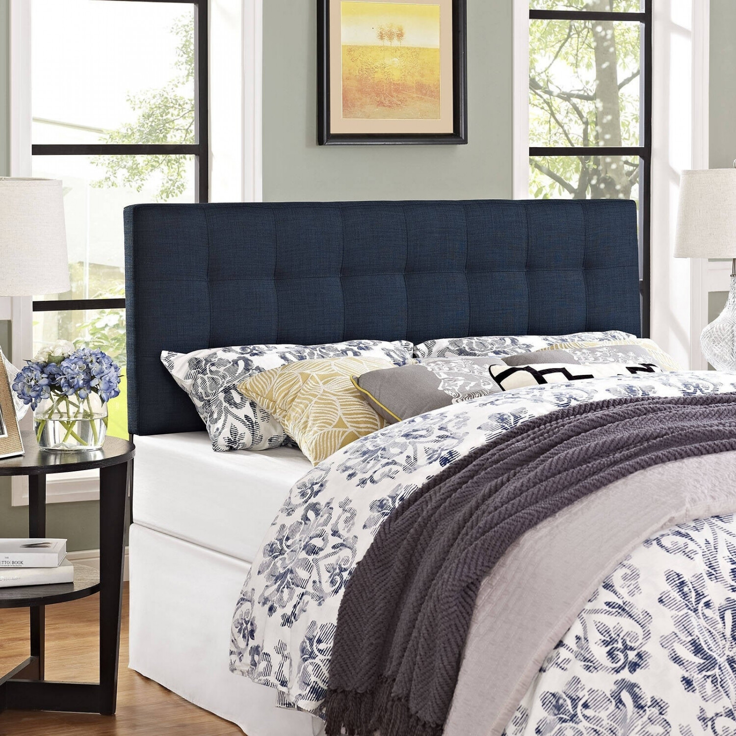 Porch and Den Tulapink Navy Upholstered Headboard Porch and Den Tulapink Navy Upholstered Headboard