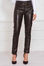 New Soft Brown Stylish Slim Fit Lambskin Leather Skinny Women Trouser Waist Pant