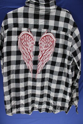 VSTR Button Up Shirt Long Sleeve Fallen Angel Size XL Plaid Cotton Angel Wings