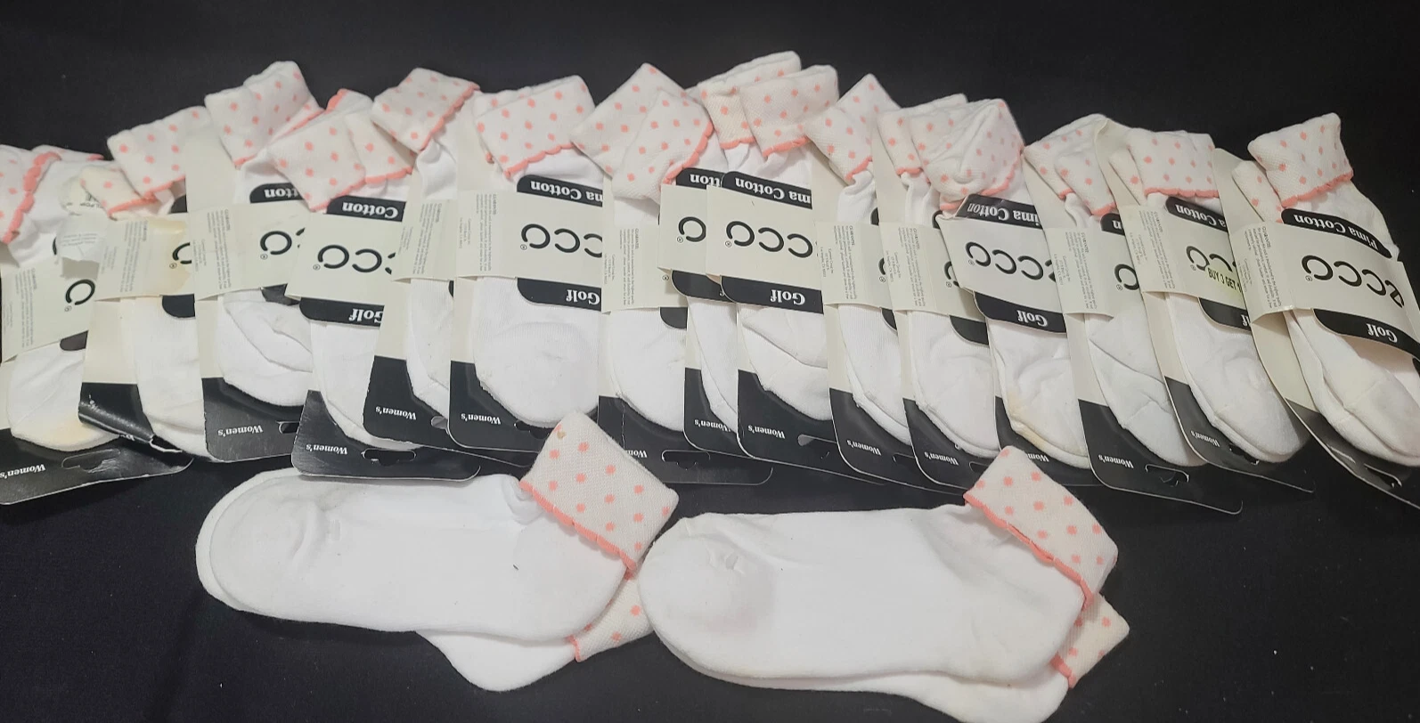 ❤Rare Lot 17x❤ Women’s ECCO Golf pima Cotton White/Pink Ankle Socks Sz 9-11❤