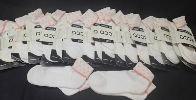  Rare Lot 17x  Women s ECCO Golf pima Cotton White/Pink Ankle Socks Sz 9-11 