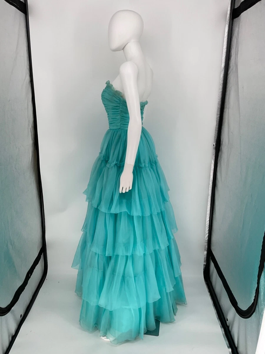VTG Aquamarine Evening Dresses Sweet 16 Party Prom Ball Gown Ruffle