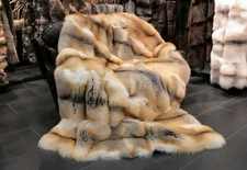 316 Golden island fox fur blanket - SAGA quality Genuine Pelt Throw Real Furs