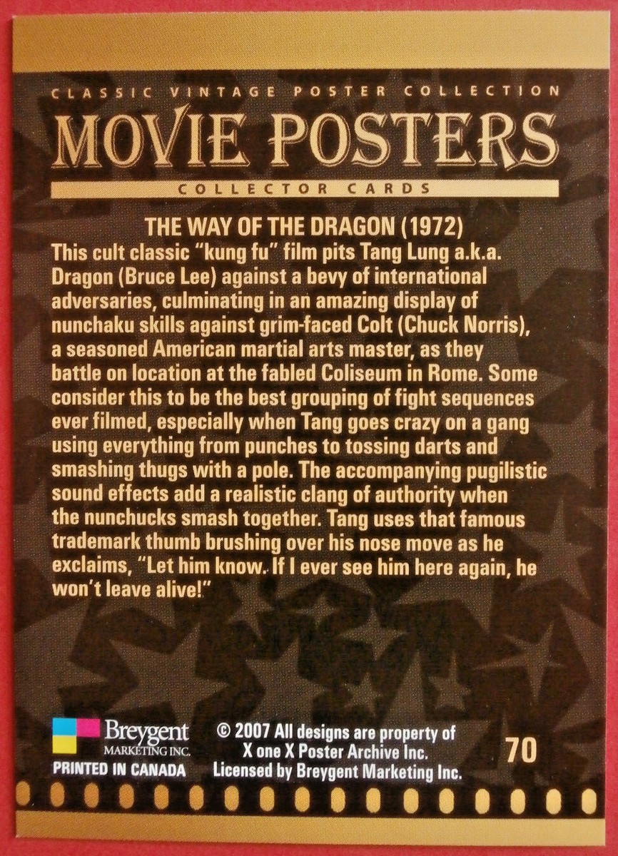 Movie Posters Card #70 Bruce Lee The Way Of The Dragon (1972)