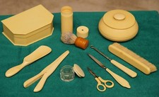 ANTIQUE CELLULOID 10 PIECE IVORY VANITY SET CIRCA 1910, EXCELLENT CONDITION  