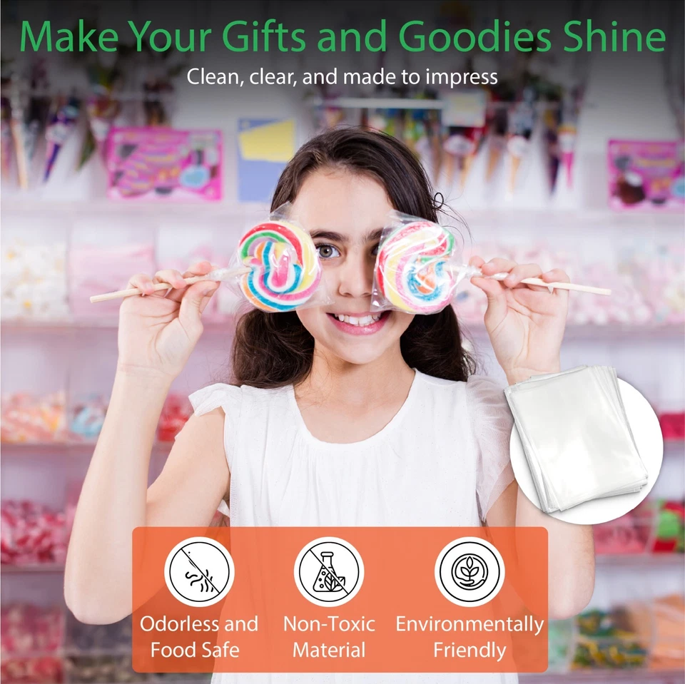 CELLOPHANE SWEET BAGS CRYSTAL CLEAR CELLO CANDY DISPLAY LOLLIPOP BAG FOOD SAFE - Image 3 of 4