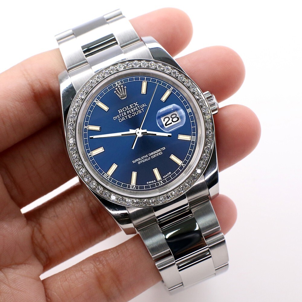 Rolex Datejust 36MM Blue Index Dial Watch with Custom VS1 Diamond