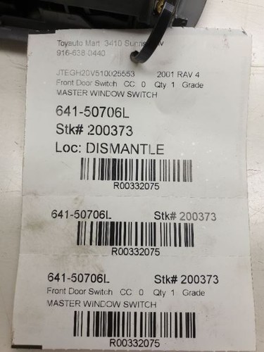 01-03 TOYOTA RAV4 DRIVER SIDE FRONT DOOR MASTER SWITCH ASSEMBLY - Picture 11 of 12