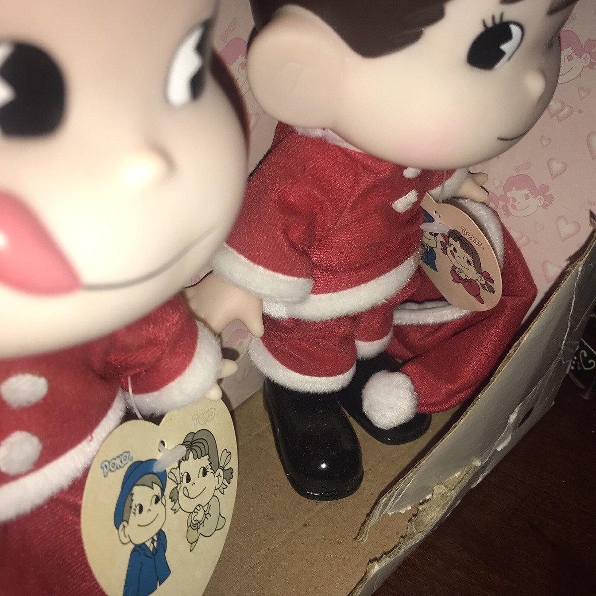 Vintage Peko-Chan & Poko-Chan Christmas Figures Milky Japan