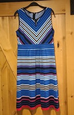 Talbots Dress Womens M Blue Pink Striped Chevron Sleeveless Stretch Nautical