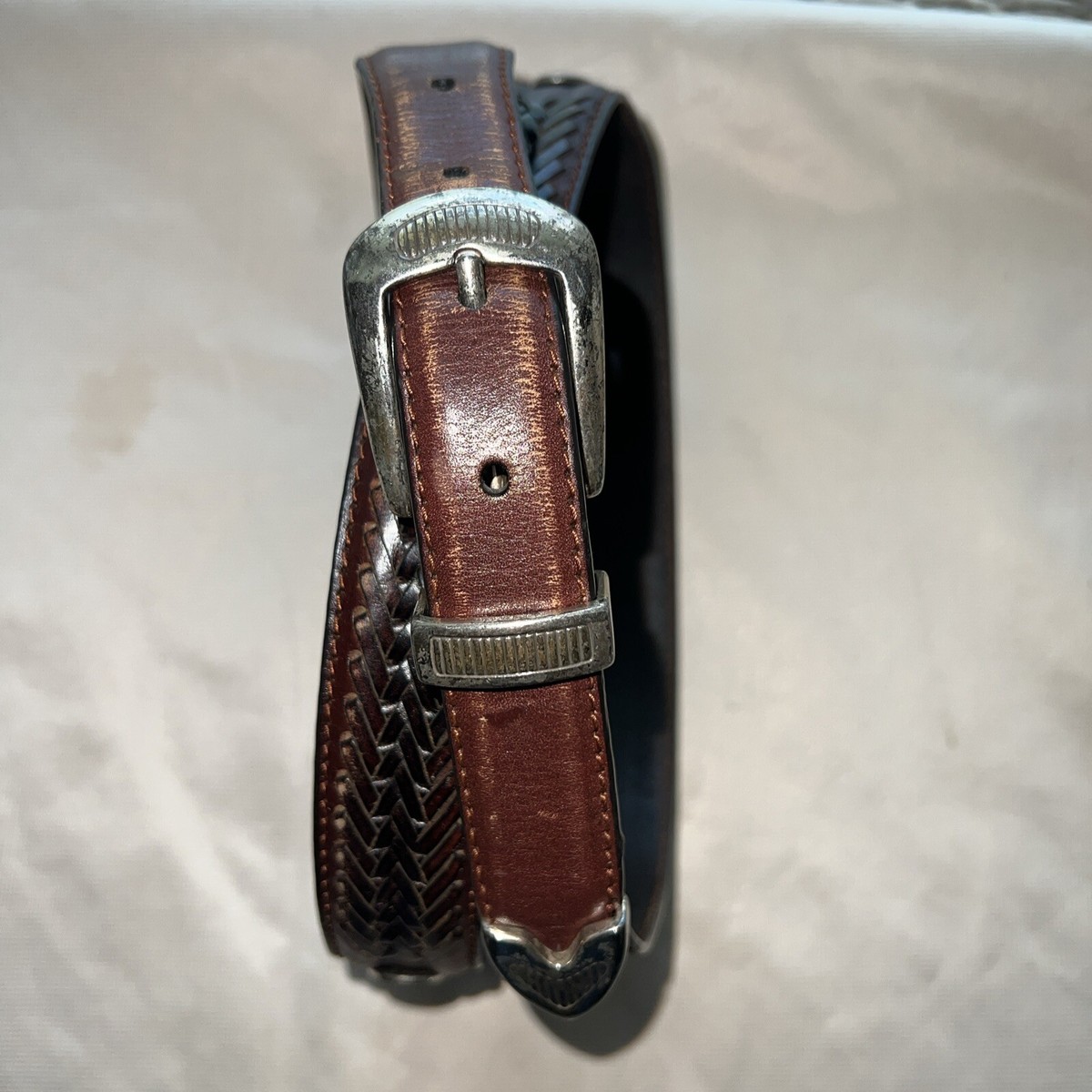 Southwest Style FOSSIL Sz 40 Brown Leather Belt Silver  display picture 1