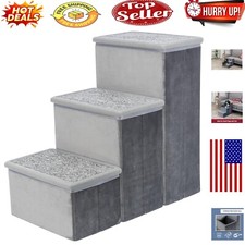Collapsible 3-Step Pet Staircase - Lightweight, Durable Velour for Dogs