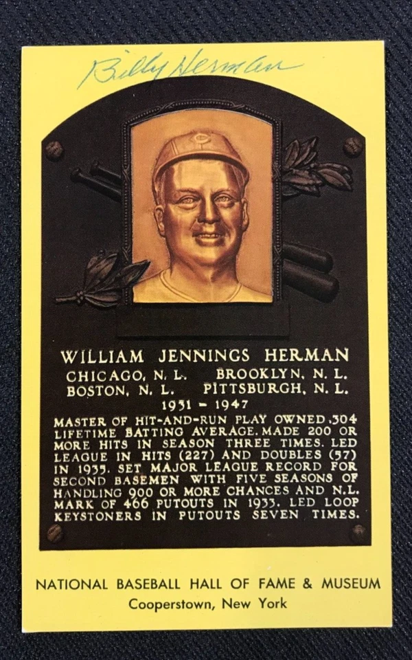 Billy Herman Signed HOF Plaque Postcard JSA Certified MLB Dodgers/Cubs (d.1992)! - Image 2 of 4