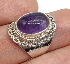 Natural Amethyst Oval 925 Sterling Silver Gemstone Boho Ring For Her