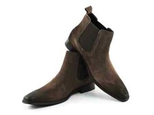 Handmade Burnished Brown Suede Formal Ankle Chelsea Dress Boots For Mens