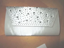 Women's Silver Satin Clutch / Evening Bag Bling Flap Soft w/Strap NEW