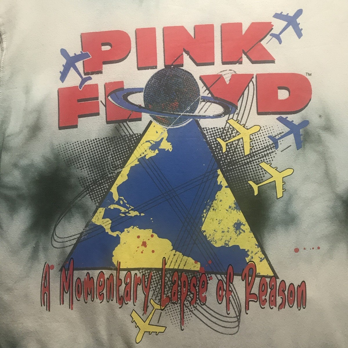 Pink Floyd Hoodie Mens World Tour 87 Tie Dye Gray Long Sleeve 