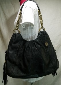 black leather purse with chain strap