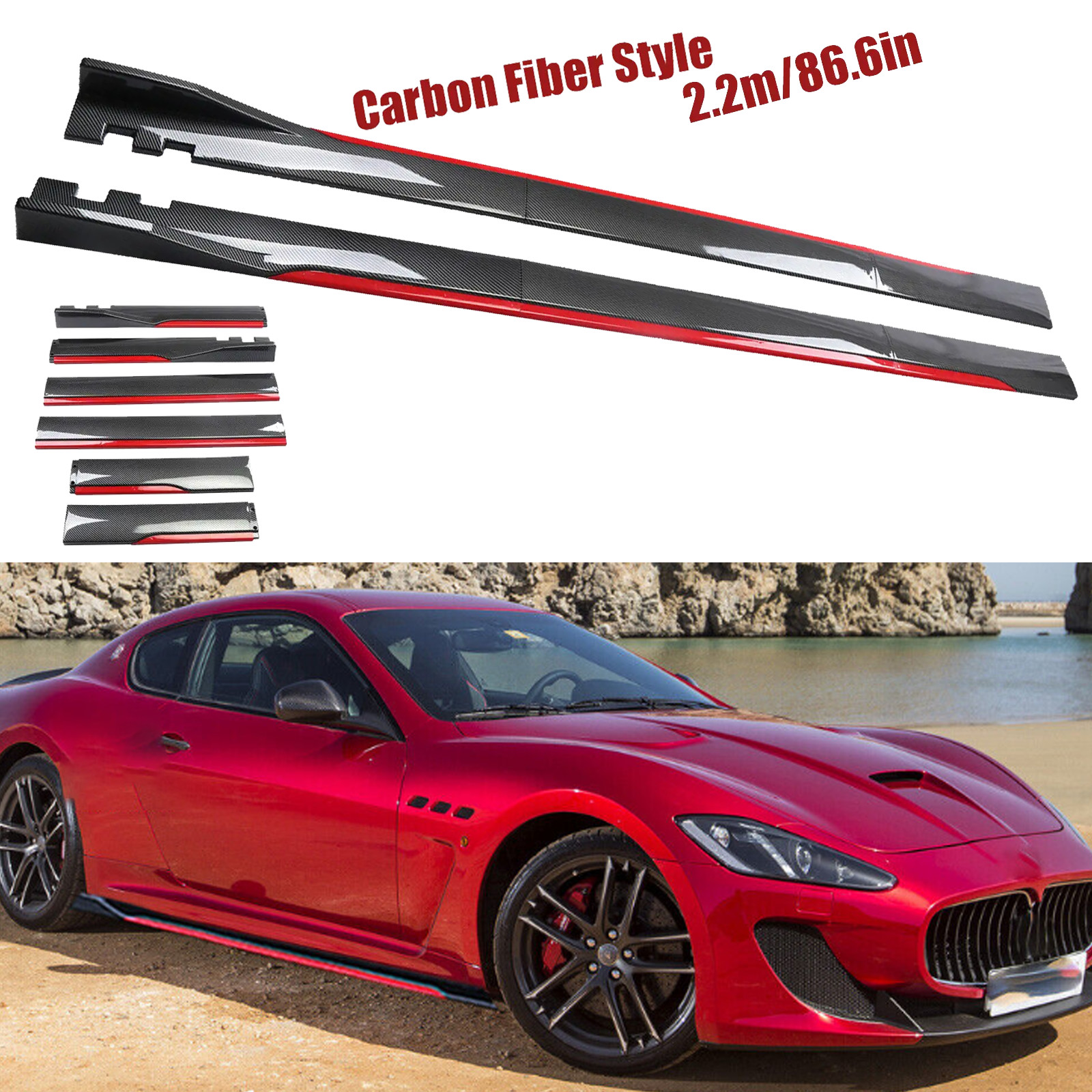 Carbon Fiber Look 86.6" Side Skirt Extension Spoiler Splitter For Maserati G