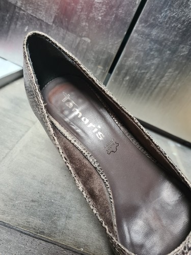 Neuwertige TAMARIS Pumps Gr 37 High Heels Schlangenoptik grau Metallic #S401 - Imagen 10 de 11