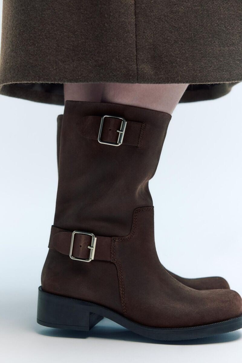 ZARA SPLIT SUEDE ANKLE BOOTS WITH BUCKLES SLOUCH DARK CHOCOLATE BROWN 9 42 11 image 7