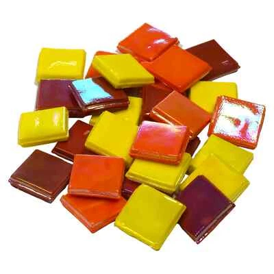 Eis Glas opak 15x15mm Mosaiksteine, gelb-rot mix