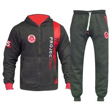 Kids Boys Girls Charcoal Red Tracksuit Zipped Top Bottom Jogging Suit Age 7-13