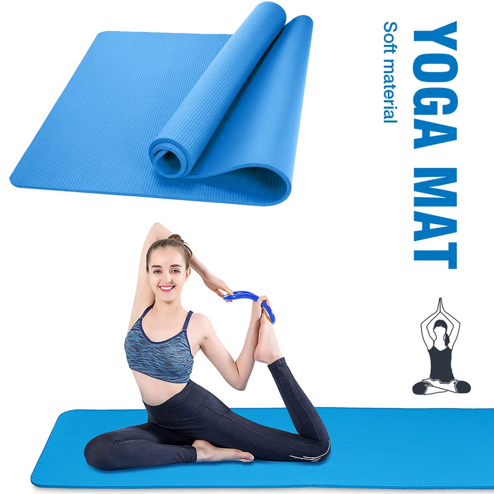 Exercise Yoga Mat 1/2-Inch Thick w/Carry Strap Gym Pilates Meditation Fitness - Image 2 of 4