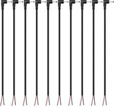 DC Power Pigtail Cable, 10-Pack 3.5mm x 1.35mm 90 Degree Right Angle Black 