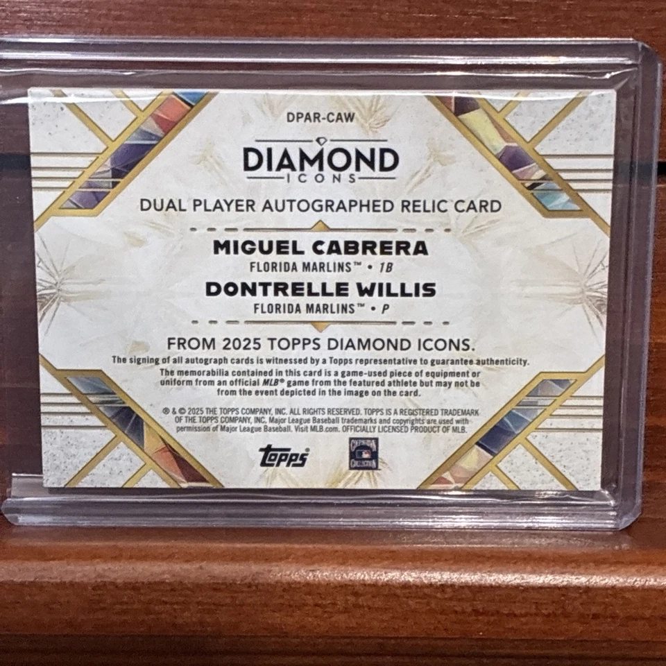 2025 Topps Diamond Icons Miguel Cabrera Dontrelle Willis Auto Relic 3/25 Marlins - Image 4 of 4
