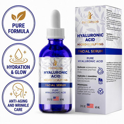 Hyaluronic Acid Serum for Face Anti-aging Wrinkles 100% Pure Medical Formula 2oz