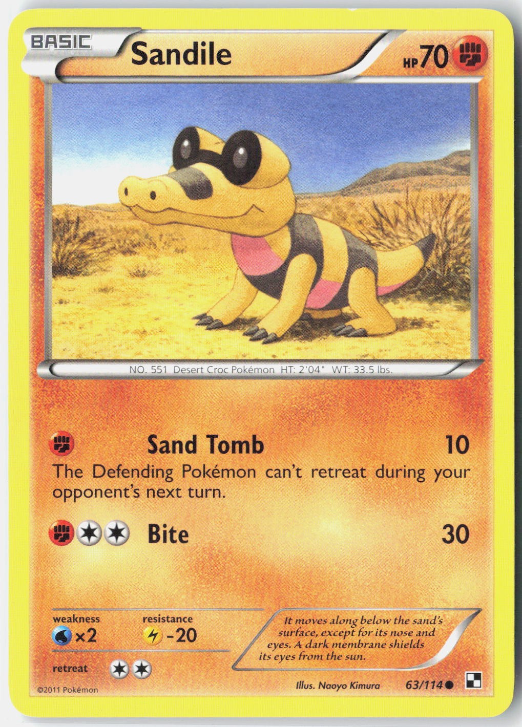 Sandile Black and White 63/114 Pokemon Card