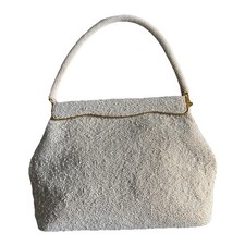Vtg 1960's Beaded Hand Clutch Purse White Formal Party Evening Bag Hong Kong