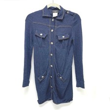 CHANEL P39365 COCO Button Front open cardigan Dress wool / silk blue