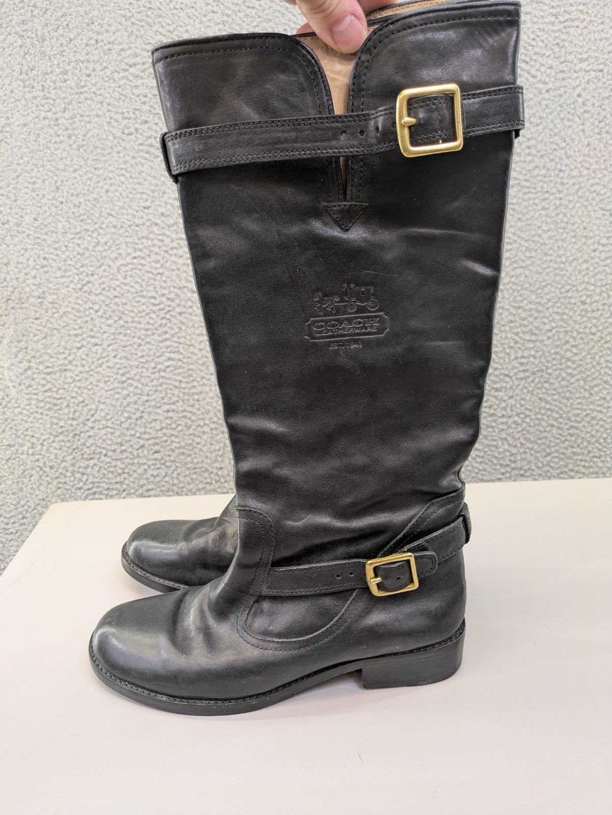Coach Black Leather Equestrian Boots for Women Size 6.5 B Low Heel