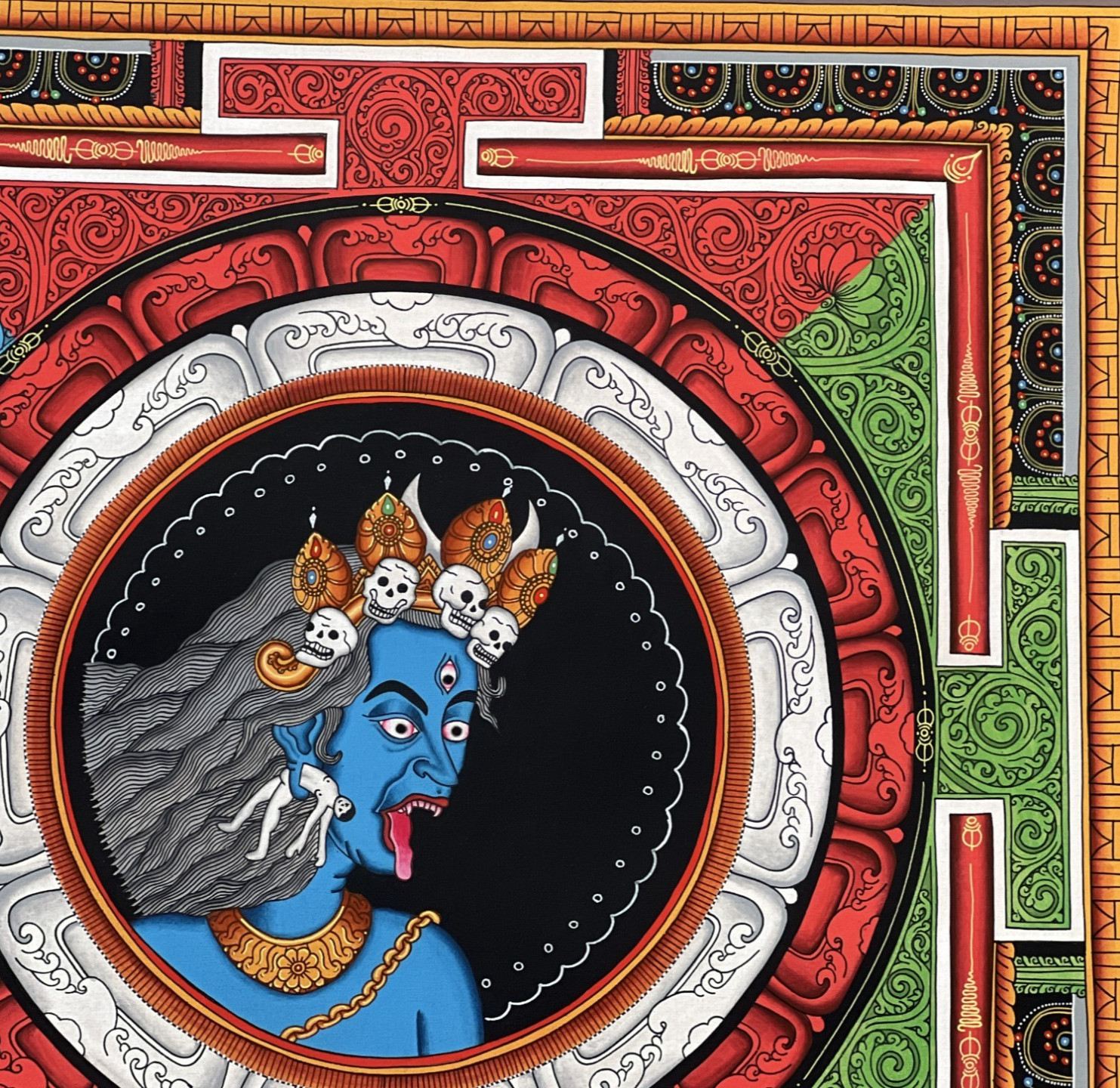 SRI YANTRA MAHAKALI  MANDALA ORIGINAL THANGKA PAINTING/ MEDITATION WALL HANGING