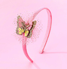 Girls Pink/Gold Butterfly Glitter Headband Solid Fabric Party One Size