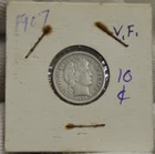 1907 US Barber Silver Dime 10c VF (Cleaned)