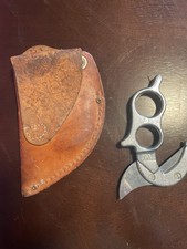 Vintage WK Wyoming Knife Skinner Hunting, Gut Hook w/Leather Sheath Fixed Blade