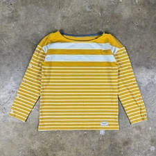 Talbots Women's Striped Boatneck Long Sleeve Top M Mustard Yellow White Cotton