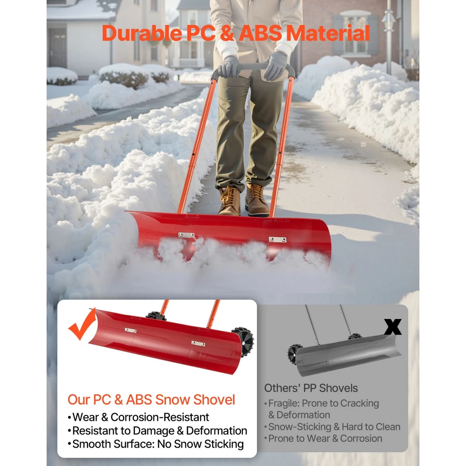 Snow Shovel with Wheels 37.8" Plastic Snow Removal Pusher Snow Plow for Driveway - Image 3 of 4