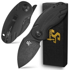 ST153 Folding Knife, Sandvik 14C28N Black Stonewashed, G10 Handle (Black)